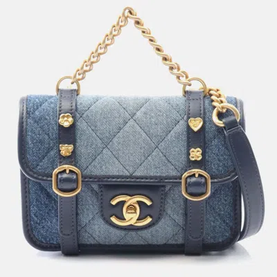 Pre-owned Chanel Cc Blue Ombre Denim Quilted Messenger Flap Shoulder Bag