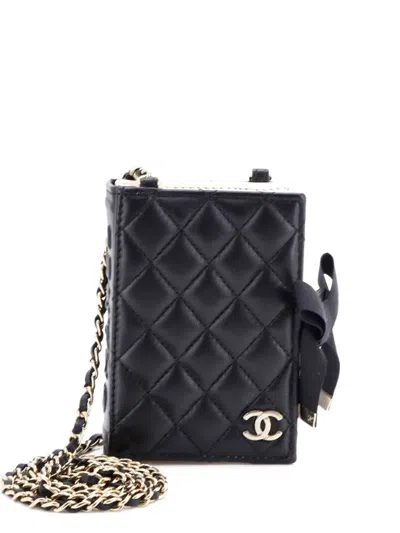 Pre-owned Chanel Cc Book Card Holder With Chain Quilted Lambskin Crossbody Bag In Black