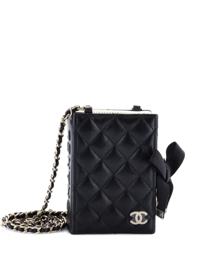 Pre-owned Chanel Cc Book Card Holder With Chain Quilted Lambskin Crossbody Bag In Black