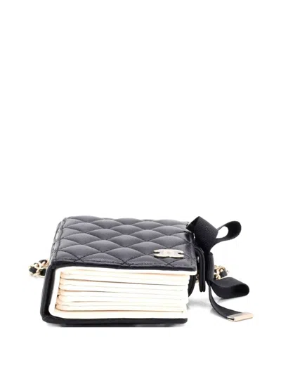 Pre-owned Chanel Cc Book Card Holder With Chain Quilted Lambskin Crossbody Bag In Black