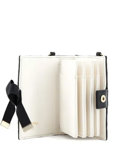 Pre-owned Chanel Cc Book Card Holder With Chain Quilted Lambskin Crossbody Bag In Black