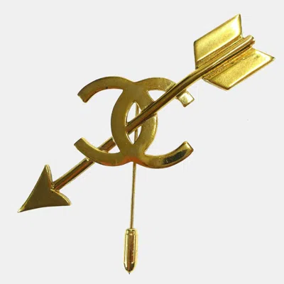 Pre-owned Chanel Cc Bow And Arrow Brooch Pin Gold