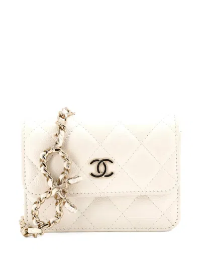 Pre-owned Chanel Cc Bow Belt Bag Quilted Caviar Mini Crossbody Bag In White