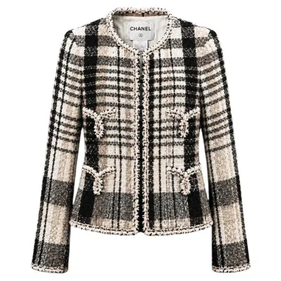 Pre-owned Chanel Cc Bow Buttons Collectors Beige Tweed Jacket 34 Fr In Brown