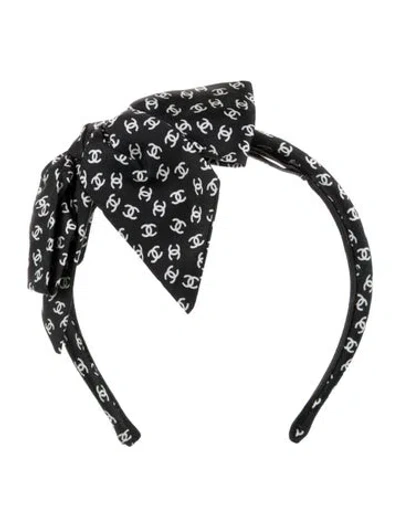 Pre-owned Chanel Cc Bow Headband In Black