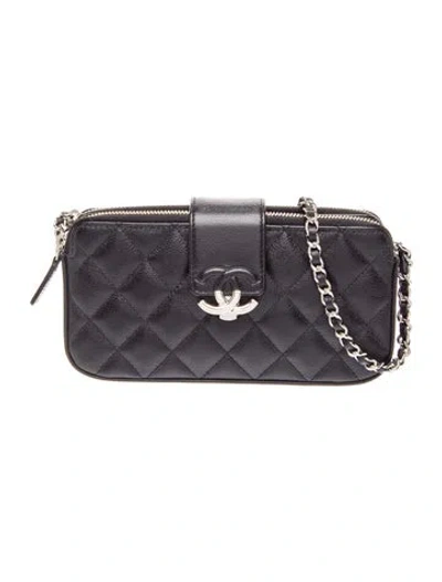 Pre-owned Chanel Cc Box Double Zip Clutch W/ Chain In Black