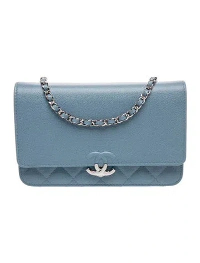 Pre-owned Chanel Cc Box Wallet On Chain In Blue
