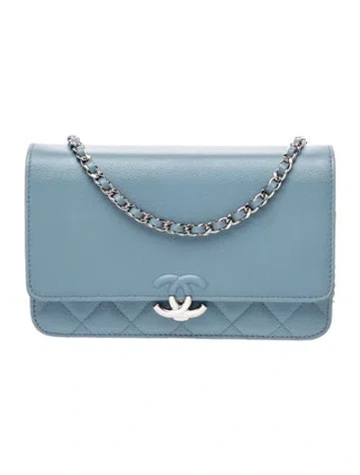 Pre-owned Chanel Cc Box Wallet On Chain In Blue