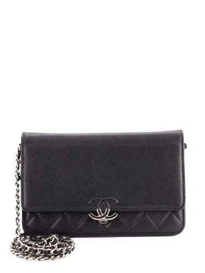 Pre-owned Chanel Cc Box Wallet On Chain Quilted Calfskin Crossbody Bag In Black