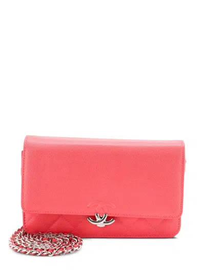 Pre-owned Chanel Cc Box Wallet On Chain Quilted Caviar Crossbody Bag In Pink