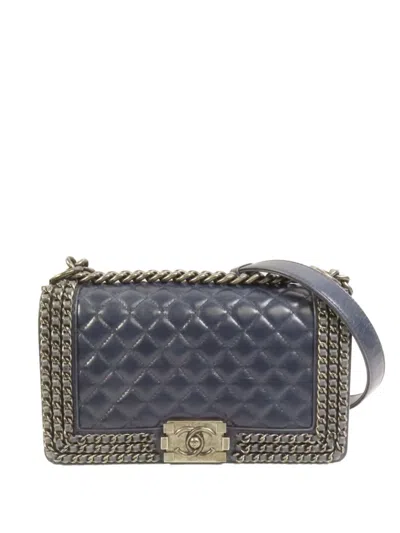 Pre-owned Chanel Cc Boy Shoulder Bag In Blue