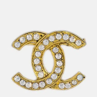 Pre-owned Chanel Cc Brooch Pin Rhinestone Gold