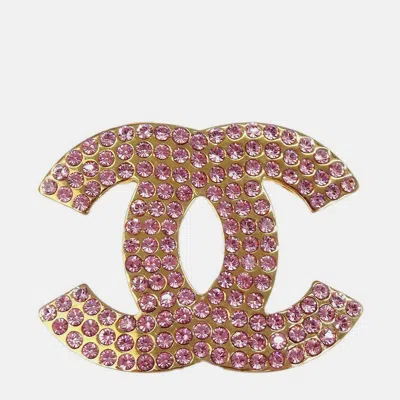 Pre-owned Chanel Cc Brooch Pin Rhinestone Gold