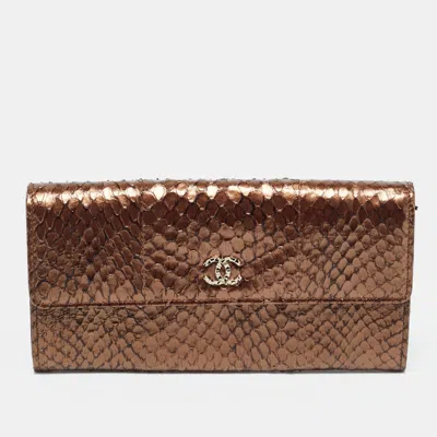 Pre-owned Chanel Cc Brown Python Continental Wallet