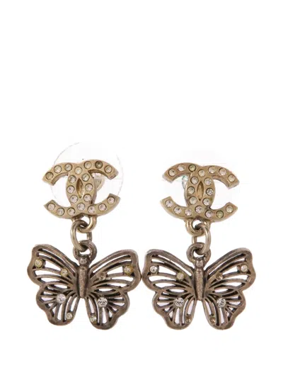 Pre-owned Chanel Cc Butterfly Earrings In Gold