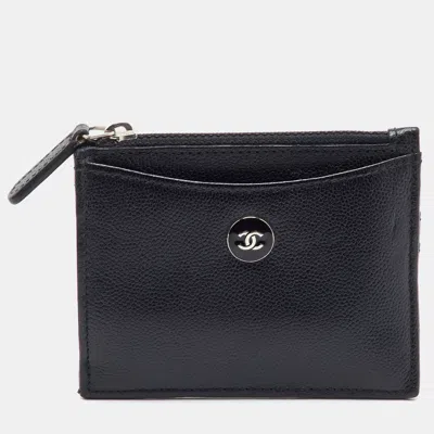 Pre-owned Chanel Cc Button Black Caviar Leather Zip Card Case