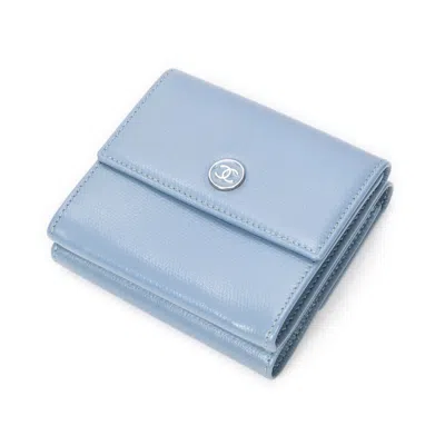 Pre-owned Chanel Cc Button Double Sided Compact Wallet In Blue