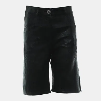 Pre-owned Chanel Cc Button Leather Short Pants Fr 36 In Black