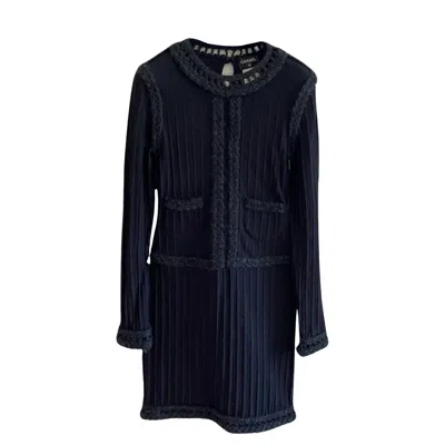 Pre-owned Chanel Cc Buttons Braided Trim Black Dress