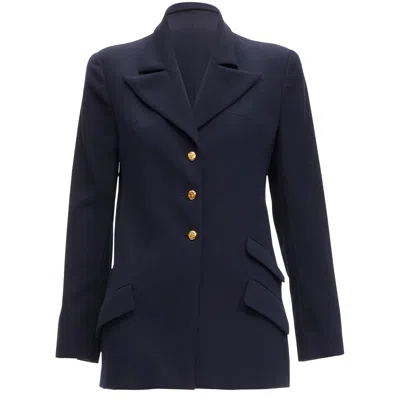 Pre-owned Chanel Cc Buttons P Pockets Military Blazer Jacket In Blue