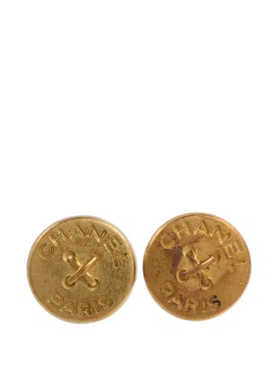 Pre-owned Chanel Cc Button-style Clip-on Earrings In Gold