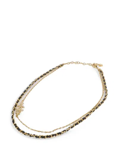 Pre-owned Chanel Cc Calfskin Leather Necklace In Gold