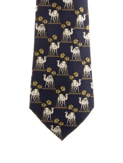 Pre-owned Chanel Cc Camel Silk Tie In Blue
