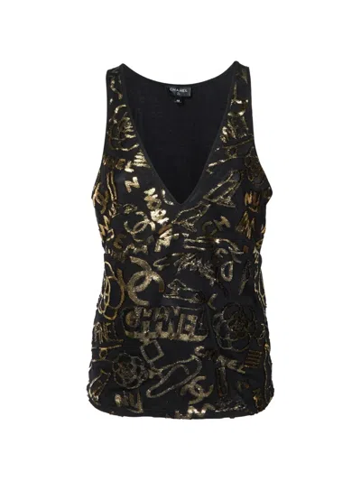 Pre-owned Chanel Cc Camelia Fil Coupé Tank Top In Black