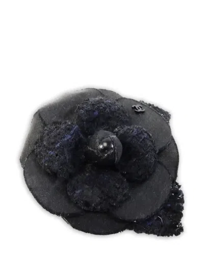 Pre-owned Chanel Cc Camellia Brooch In Black