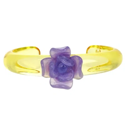 Pre-owned Chanel Cc Camellia Cuff Bracelet Resin Yellow Plastic Bracelet Jewelry ()