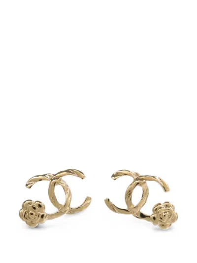 Pre-owned Chanel Cc Camellia Earrings In Gold
