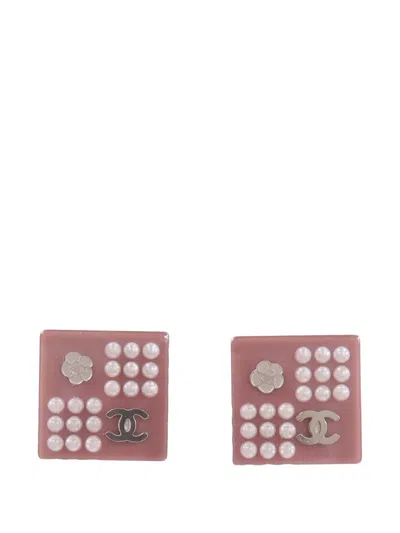 Pre-owned Chanel Cc Camellia Earrings In Pink