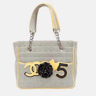 Pre-owned Chanel Cc Camellia No. 5 Choco Bar Canvas Tote