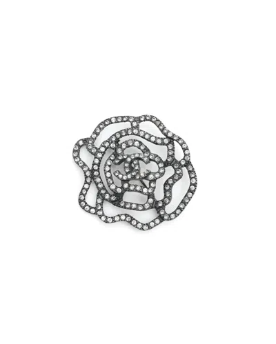 Pre-owned Chanel Cc Camellia Rhinestone Brooch In Silver
