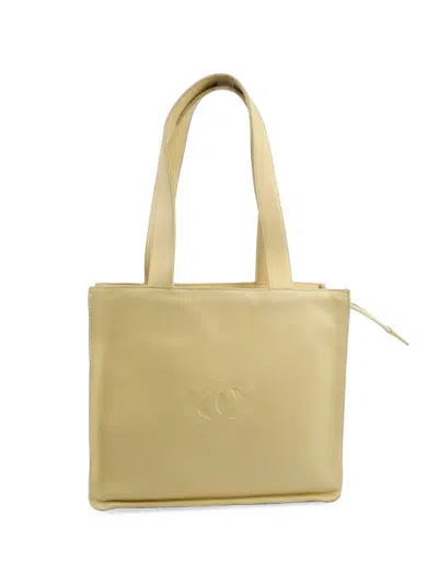 Pre-owned Chanel Cc Camellia Tote Bag In Yellow