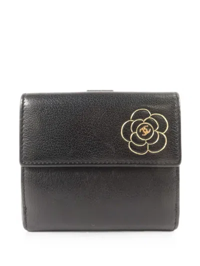 Pre-owned Chanel Cc Camellia Wallet In Black
