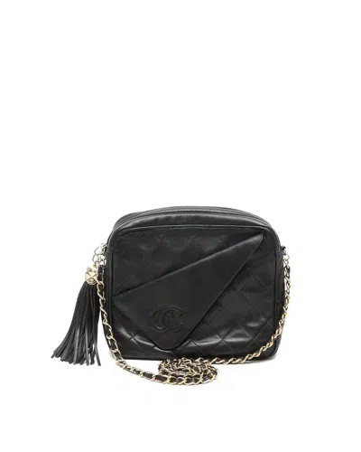 Pre-owned Chanel Cc Camera Fringe Bag In Black