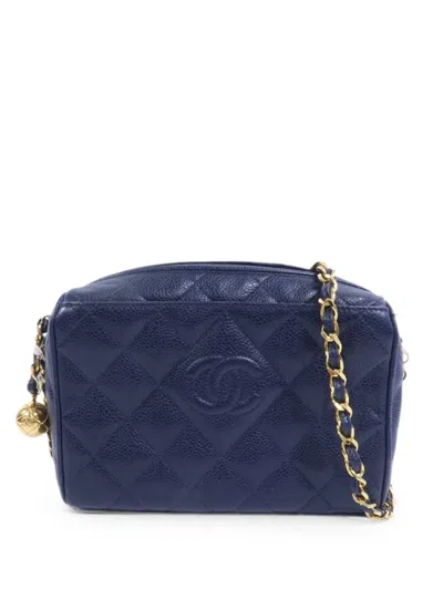 Pre-owned Chanel Cc Camera Quilted Shoulder Bag In Blue