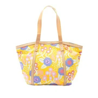 Pre-owned Chanel Cc Canvas High Summer Flower Tote In Yellow