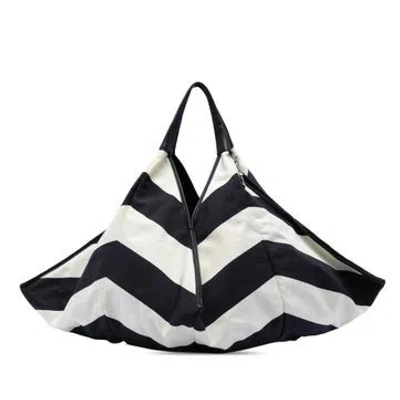 Pre-owned Chanel Cc Canvas Stripe Tote In Black