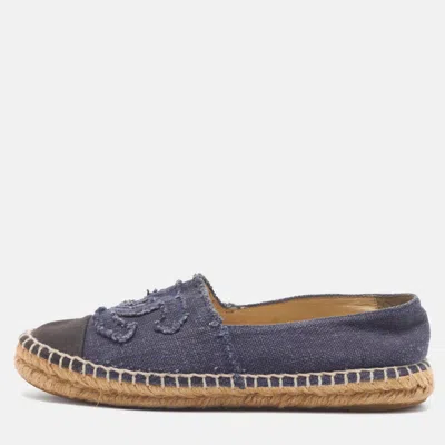 Pre-owned Chanel Cc Cap Size 37 Navy Blue Denim Espadrille Flats