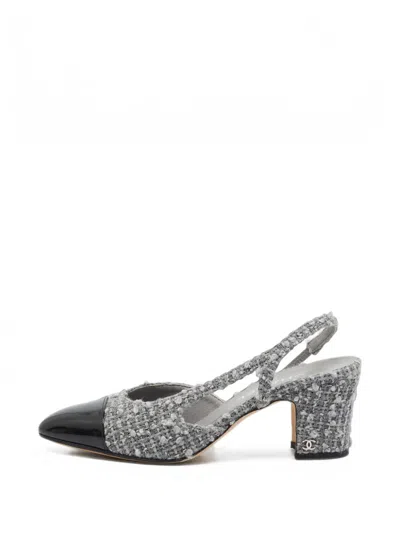 Pre-owned Chanel Cc Cap-toe Slingback Pumps In Grey