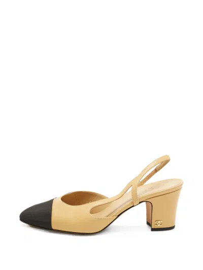Pre-owned Chanel Cc Cap-toe Slingback Pumps In Neutrals