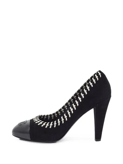Pre-owned Chanel Cc Cap-toe Whipstitched Pumps In Black