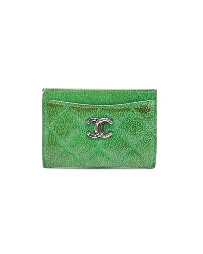 Pre-owned Chanel Cc Card Holder In Green