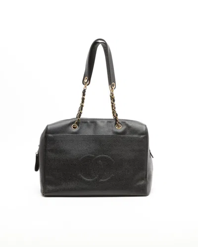 Pre-owned Chanel Cc Caviar Boston Bag In Black