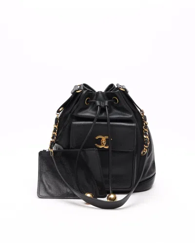 Pre-owned Chanel Cc Caviar Bucket Bag In Black