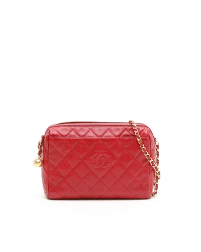 Pre-owned Chanel Cc Caviar Camera Bag In Red