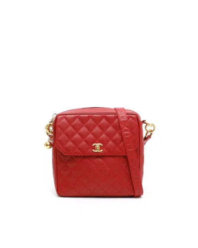 Chanel Cc Caviar Camera Messenger Bag In Red