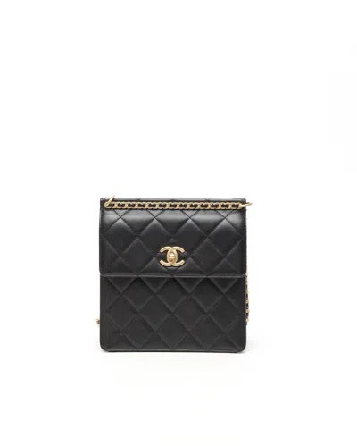 Pre-owned Chanel Cc Caviar Chain Backpack In Black